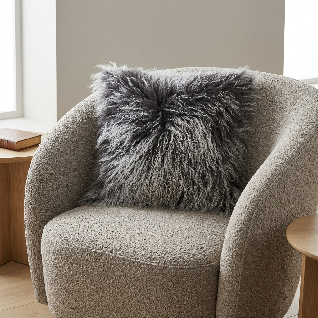 Mongolian Lamb Fur Pillow – Frosted Grey | Soft Luxury Throw Pillow | Multiple Sizes Available