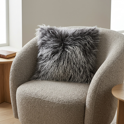 Mongolian Lamb Fur Pillow – Frosted Grey | Soft Luxury Throw Pillow | Multiple Sizes Available