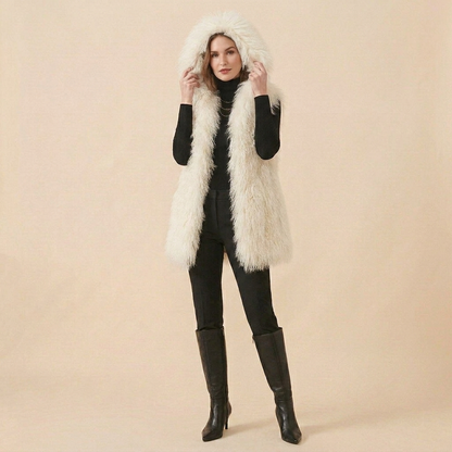 26" Hooded Mongolian Lamb Fur Vests | Available in Multiple Colors