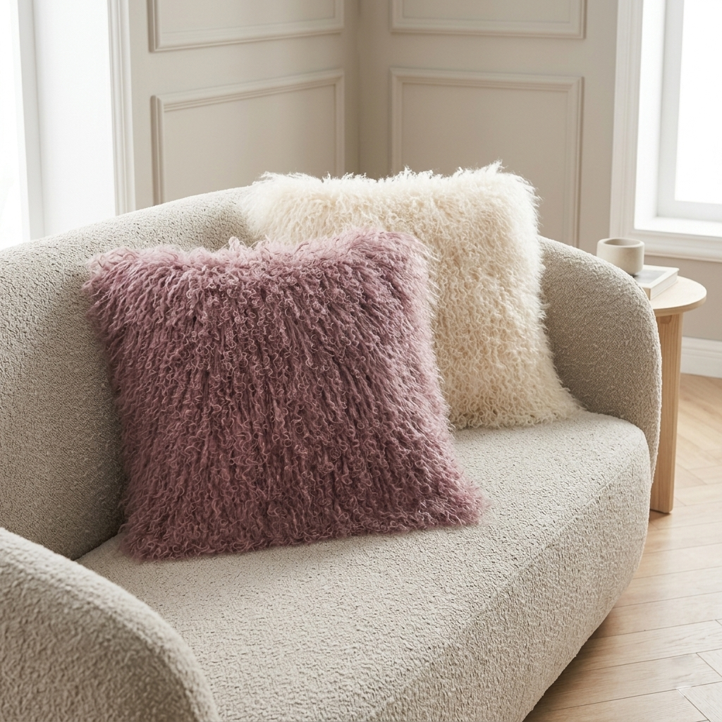 Mongolian Lamb Fur Pillow – Plum | Soft Luxury Throw Pillow | Multiple Sizes Available