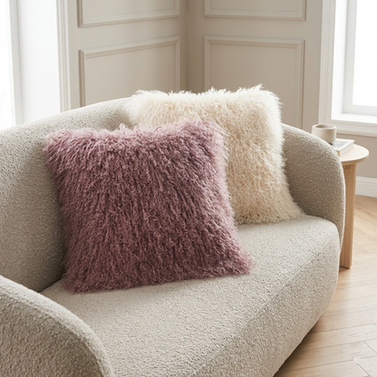 Mongolian Lamb Fur Pillow – Plum | Soft Luxury Throw Pillow | Multiple Sizes Available