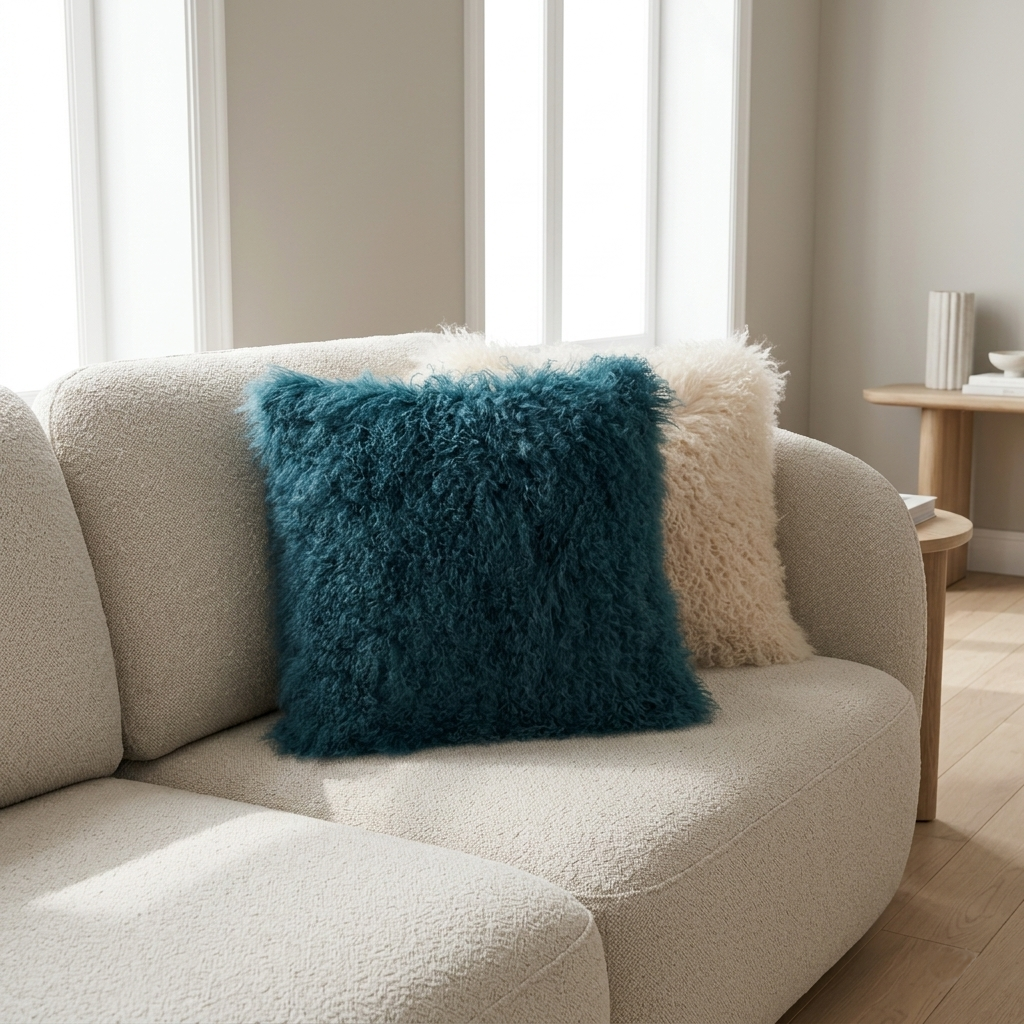 Mongolian Lamb Fur Pillow – Ink Blue | Soft Luxury Throw Pillow | Multiple Sizes Available