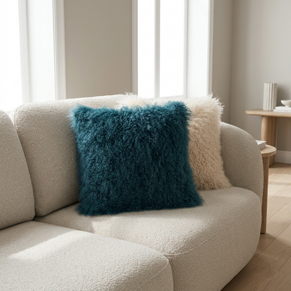 Mongolian Lamb Fur Pillow – Ink Blue | Soft Luxury Throw Pillow | Multiple Sizes Available