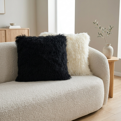 Mongolian Lamb Fur Pillow – Black | Soft Luxury Throw Pillow | Multiple Sizes Available