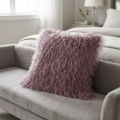 Mongolian Lamb Fur Pillow – Plum | Soft Luxury Throw Pillow | Multiple Sizes Available