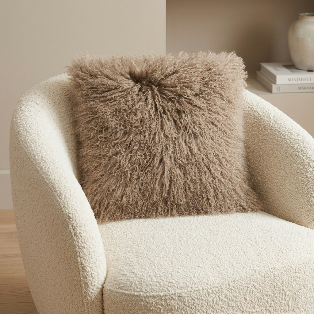 Mongolian Lamb Fur Pillow – Taupe | Soft Luxury Throw Pillow | Multiple Sizes Available