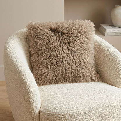 Mongolian Lamb Fur Pillow – Taupe | Soft Luxury Throw Pillow | Multiple Sizes Available
