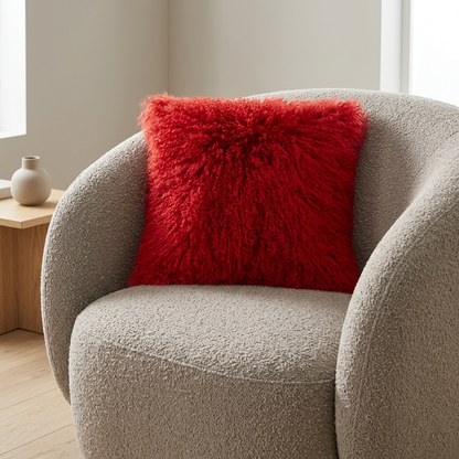 Mongolian Lamb Fur Pillow –Burgundy | Soft Luxury Throw Pillow | Multiple Sizes Available