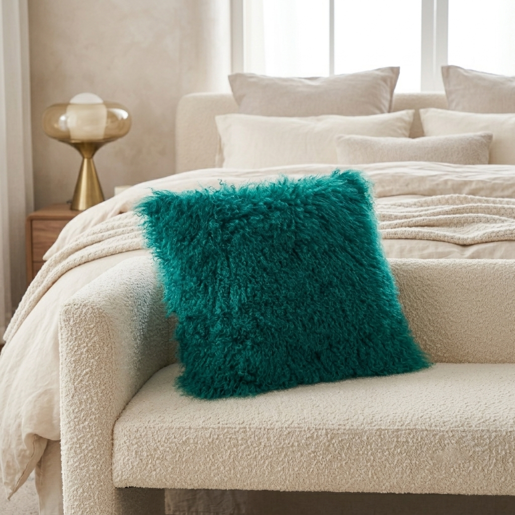 Mongolian Lamb Fur Pillow – Teal | Soft Luxury Throw Pillow | Multiple Sizes Available