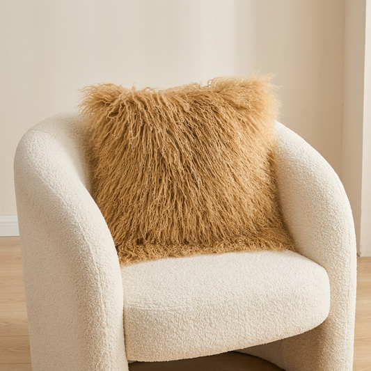 Mongolian Lamb Fur Pillow – Toffee | Soft Luxury Throw Pillow | Multiple Sizes Available