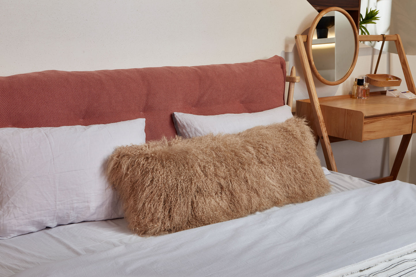 Tibetan/Mongolian Lamb Fur Pillow Cover Dark Beige