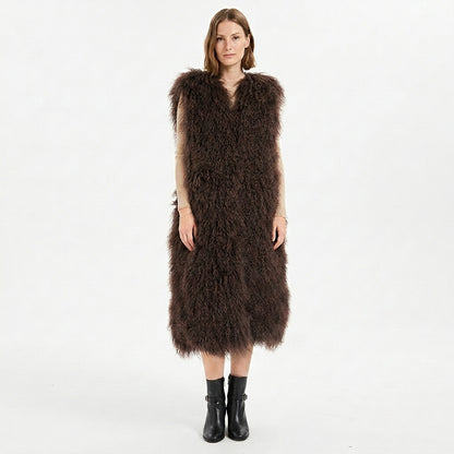 Extra Long 43" Mongolian Lamb Fur Vest | Luxury Full Length Statement Outerwear