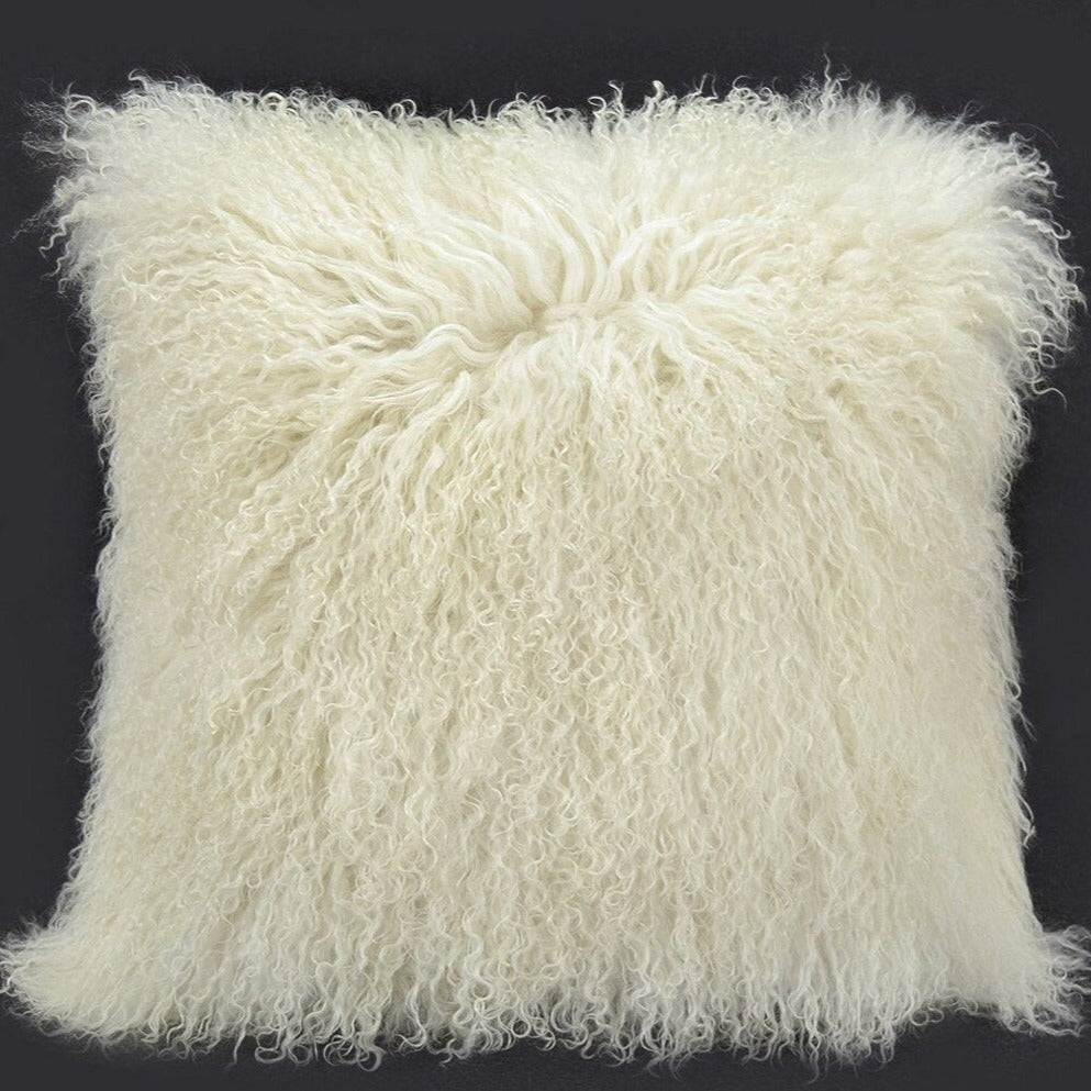 Housse de coussin en fourrure d'agneau tibétain/mongol Beige 