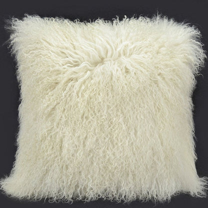 Housse de coussin en fourrure d'agneau tibétain/mongol Beige 