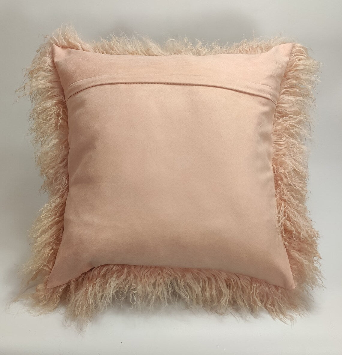 Housse de coussin en fourrure d'agneau tibétaine/mongole rose poussiéreux 