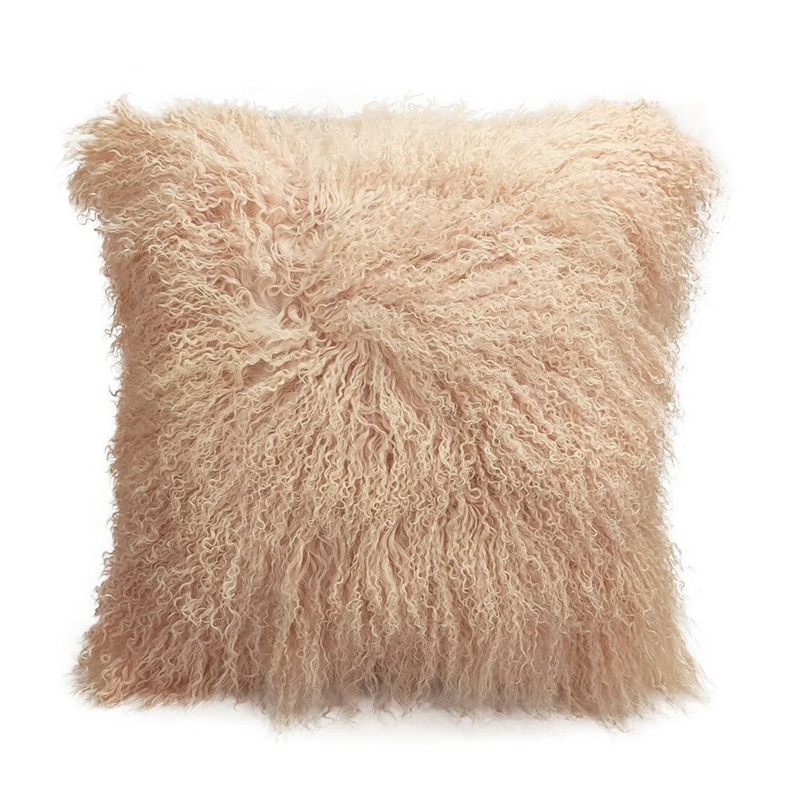 Housse de coussin en fourrure d'agneau tibétaine/mongole rose poussiéreux 