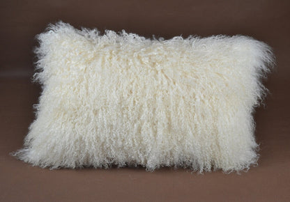 Housse de coussin en fourrure d'agneau tibétain/mongol Beige 