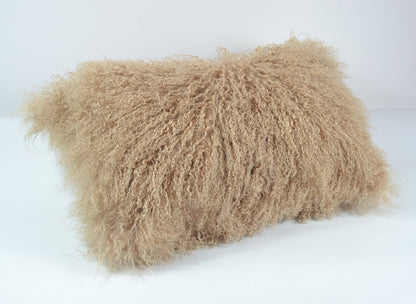 Housse de coussin en fourrure d'agneau tibétaine/mongole Beige foncé 