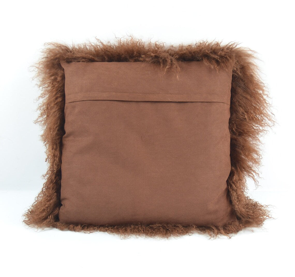 Housse de coussin en fourrure d'agneau tibétaine/mongole Moka 