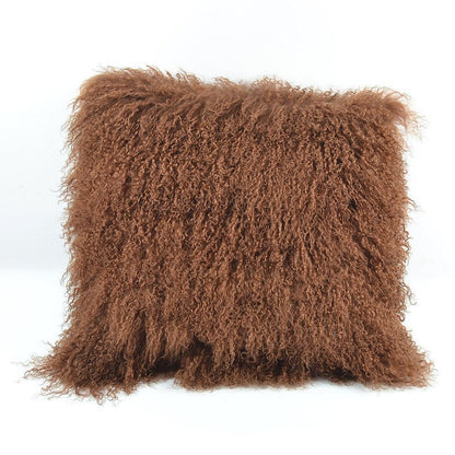 Housse de coussin en fourrure d'agneau tibétaine/mongole Moka 