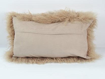 Housse de coussin en fourrure d'agneau tibétaine/mongole Beige foncé 