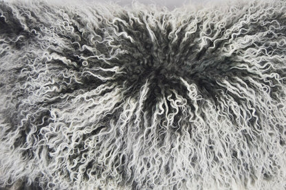 Housse de coussin en fourrure d'agneau tibétaine/mongole gris givré 