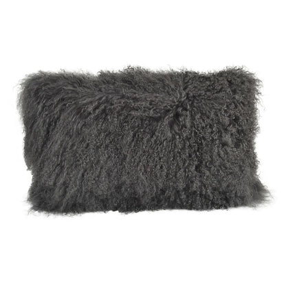 Housse de coussin en fourrure d'agneau tibétaine/mongole charbon de bois 