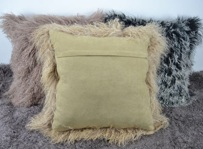 Housse de coussin en fourrure d'agneau tibétaine/mongole Beige foncé 