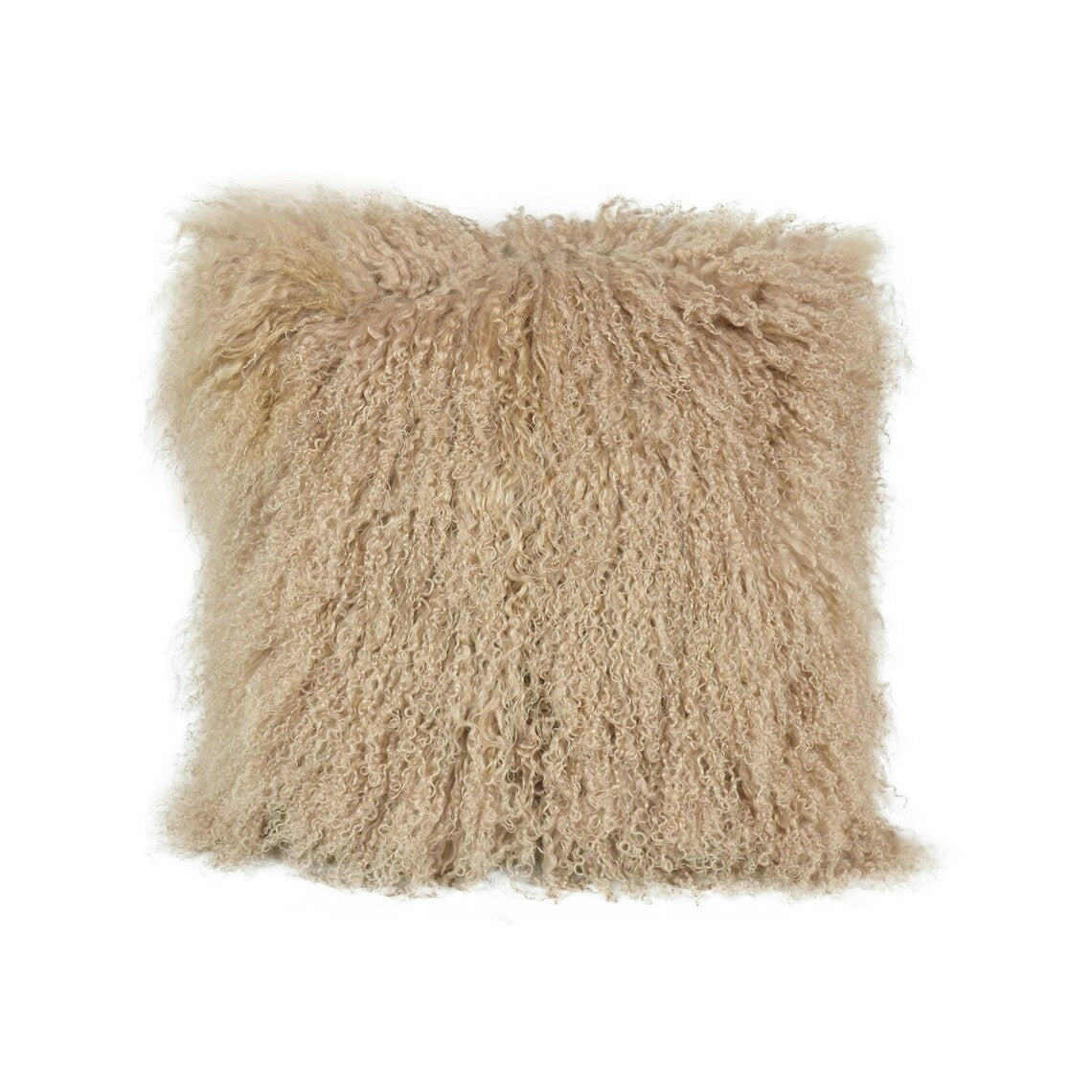 Housse de coussin en fourrure d'agneau tibétaine/mongole Beige foncé 