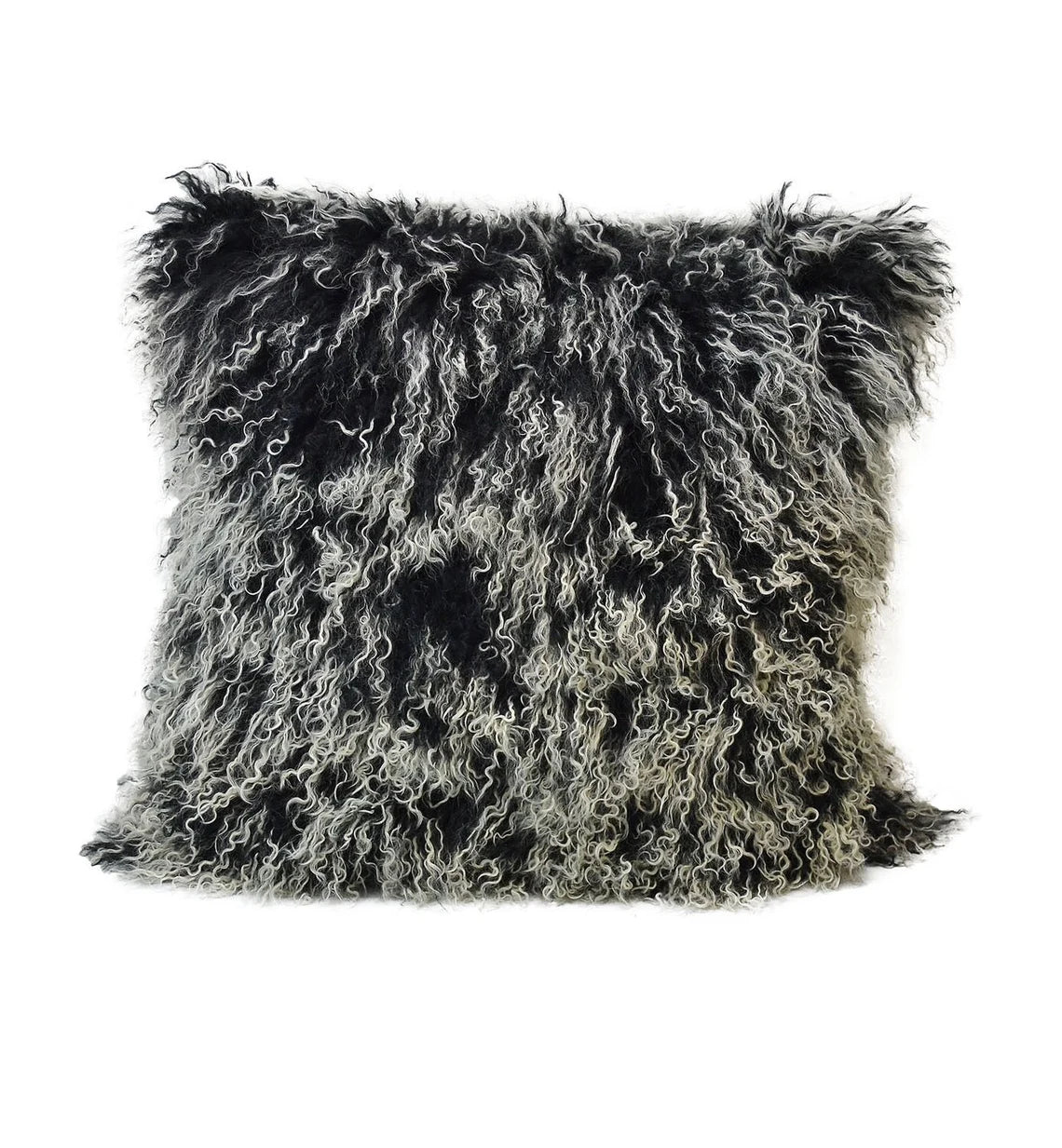 Housse de coussin en fourrure d'agneau tibétaine/mongole noir givré 