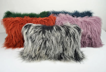 Housse de coussin en fourrure d'agneau tibétaine/mongole noir givré 