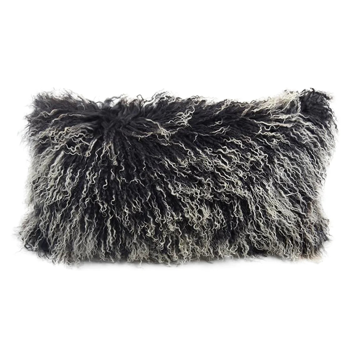 Housse de coussin en fourrure d'agneau tibétaine/mongole noir givré 