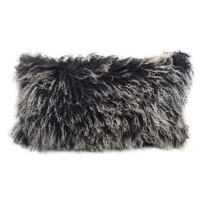 Housse de coussin en fourrure d'agneau tibétaine/mongole noir givré 