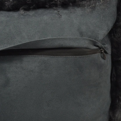 Housse de coussin en fourrure d'agneau tibétaine/mongole charbon de bois 