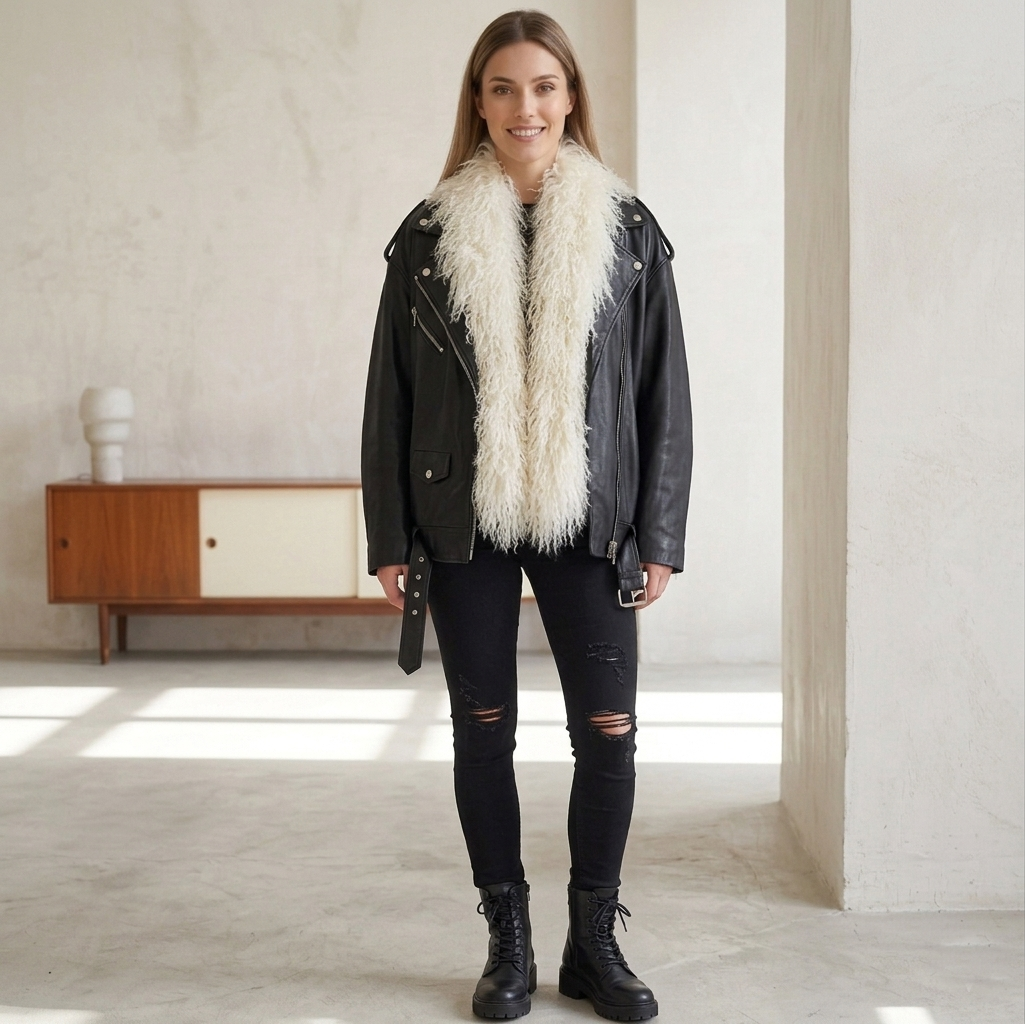High-end winter fashion scarf styled in modern designer home environment