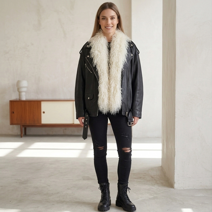 High-end winter fashion scarf styled in modern designer home environment