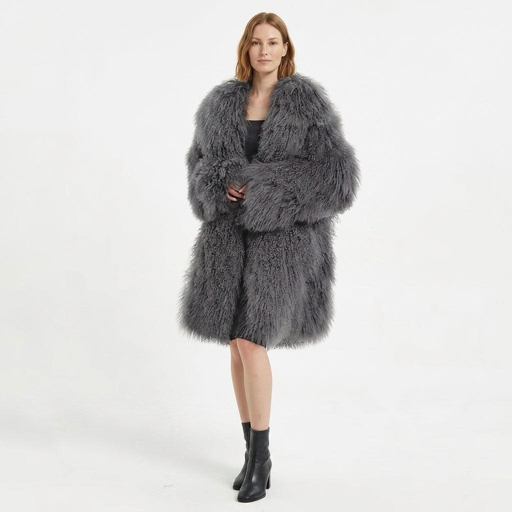 37" Long Mongolian Lamb Fur Jacket