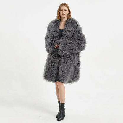 37" Long Mongolian Lamb Fur Jacket
