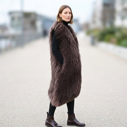 Extra Long 43" Mongolian Lamb Fur Vest | Luxury Full Length Statement Outerwear