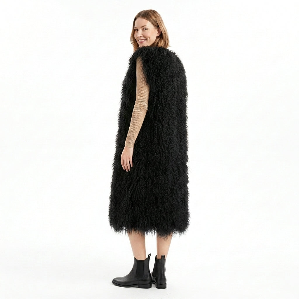 Extra Long 43" Mongolian Lamb Fur Vest | Luxury Full Length Statement Outerwear