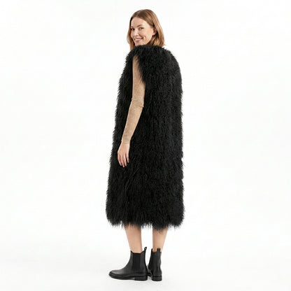 Extra Long 43" Mongolian Lamb Fur Vest | Luxury Full Length Statement Outerwear