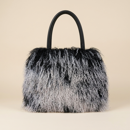 Genuine Mongolian Lamb Fur Handbag in frosted Grey, Soft Curly Fur Luxury Shoulder Bag