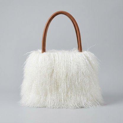 Genuine Mongolian Lamb Fur Handbag in natural_white, Soft Curly Fur Luxury Shoulder Bag