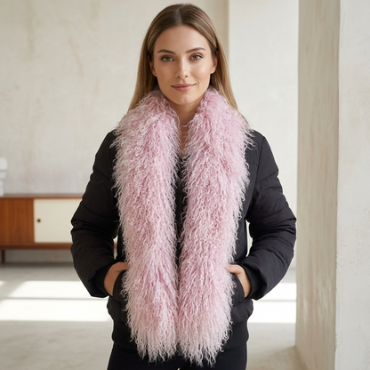 Genuine Mongolian lamb fur scarf, fluffy and warm, elegant winter fashion