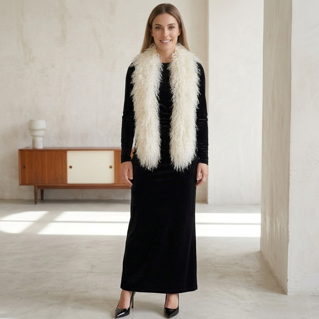 Designer Mongolian lamb fur scarf, premium natural fur winter accessory