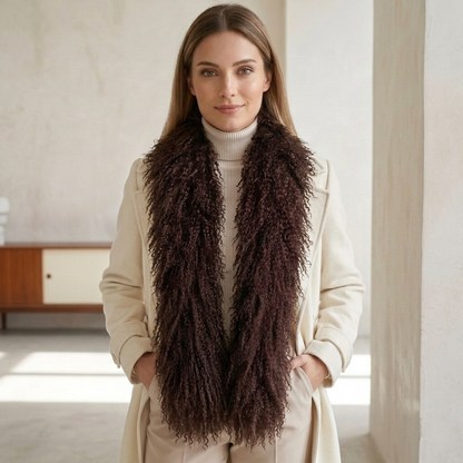 Genuine Mongolian lamb fur scarf, fluffy and warm, elegant winter fashion