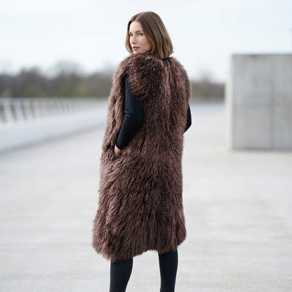 Extra Long 43" Mongolian Lamb Fur Vest | Luxury Full Length Statement Outerwear
