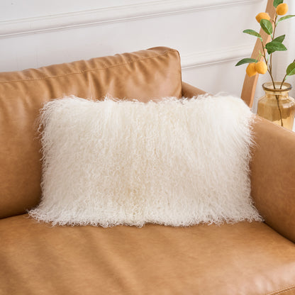 Natural white Mongolian lamb fur lumbar pillow for luxury home decor