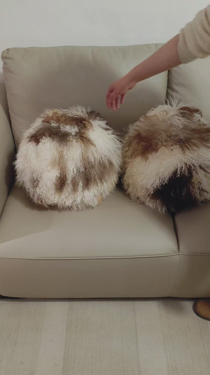 Mongolian/Tibetan lamb fur Randomly Selected Natural Spot Ball Pillows