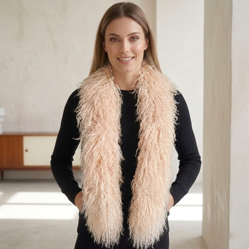 High-end Mongolian lamb fur scarf, fluffy and warm luxury neck wrap for women